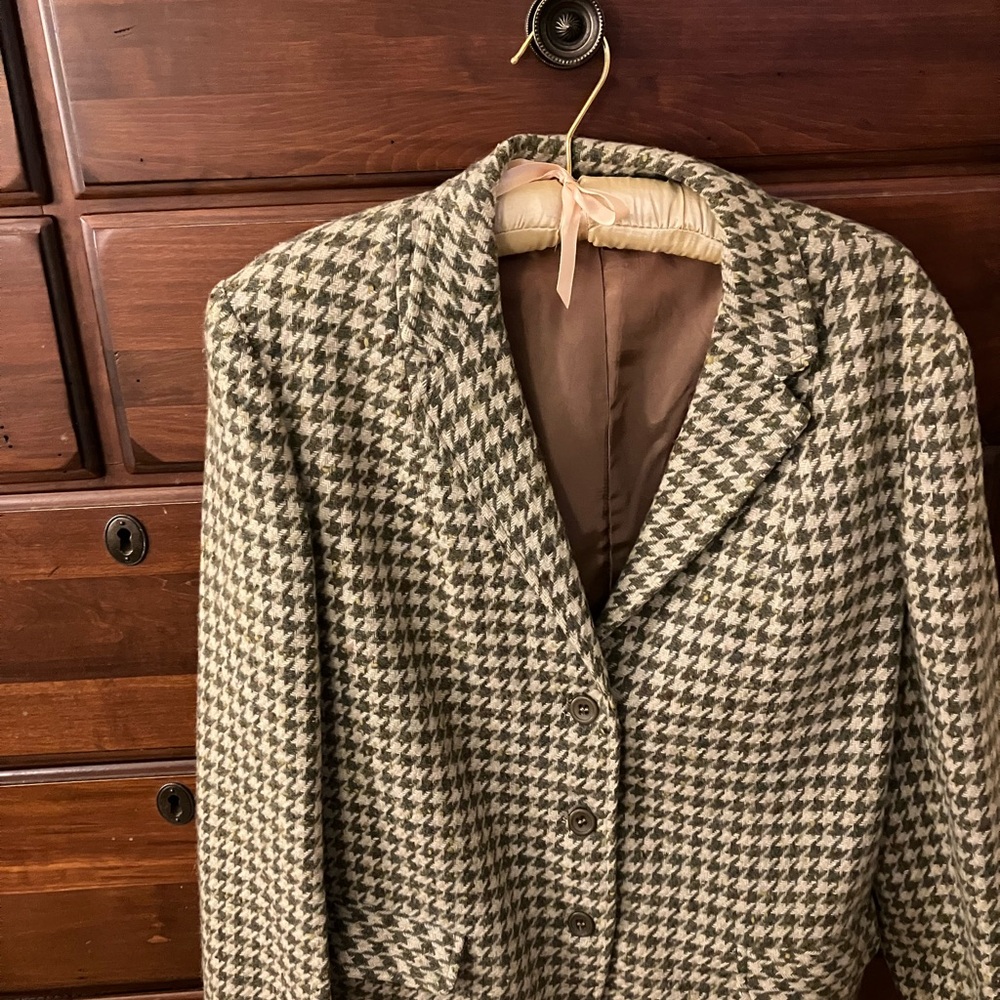 Women's 100% Wool Houndstooth Blazer